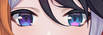 Fizz has 2 toned eyes - Left: Purple and blue - Right: Blue and Light Purple-ish/Pink-ish.